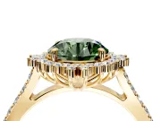 Sunburst Halo Engagement Ring Setting for Fancy Green Round Cut Center with Pave Band and Prong Head in Yellow Gold