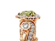 Milgrain Halo Engagement Ring Setting for Fancy Yellow Heart-Shaped Center with Shoulder Bezels and Prong Head in Rose Gold