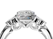 Cluster Engagement Ring Setting for Princess Cut Center with Bezel Accent Clusters and Prong Head in Sterling Silver
