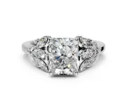 Leaf Cluster Engagement Ring Setting for Radiant Cut Center with Marquise Accents and Prong Head in Sterling Silver