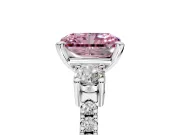 3 Stone Engagement Ring Setting for Fancy Pink Radiant Cut Center with Round Cut Side Accents and Prong Head in Platinum