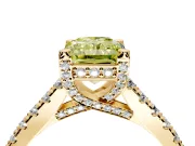 Solitaire Engagement Ring Setting for Fancy Yellow Radiant Cut Center with Widening Pave Band and Claw Prong Head in Yellow Gold