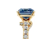 Solitaire Engagement Ring Setting for Fancy Blue Asscher Cut Center with Crossover Accents and Prong Head in Yellow Gold