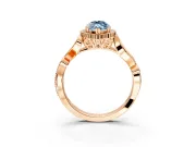 Halo Engagement Ring Setting for Fancy Blue Marquise Center with Leaf Motif Split Shank and Prong Head in Rose Gold