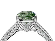 Solitaire Engagement Ring Setting for Fancy Green Cushion Cut Center with Milgrain-Framed Pave Band and Prong Head in Platinum