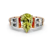 Channel-Set Engagement Ring Setting for Fancy Yellow Pear-Shaped Center with Baguette Band and Prong Head in Rose Gold