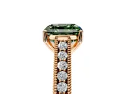 Solitaire Engagement Ring Setting for Fancy Green Asscher Cut Center with Engraved Pave Band and Prong Head in Rose Gold