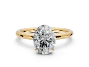 Hidden Halo Engagement Ring Setting for Oval Center with Thin Rounded Band and Prong Head in Yellow Gold