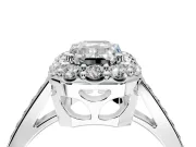 Floral Halo Engagement Ring Setting for Emerald Cut Center with Large Halo Accents and Prong Head in White Gold