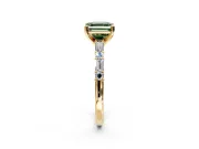 Baguette Engagement Ring Setting for Fancy Green Asscher Cut Center with Alternating Bar-Set Band and Prong Head in Yellow Gold