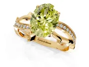 Solitaire Engagement Ring Setting for Fancy Yellow Oval Center with Pave and Plain Crossover Band and Prong Head in Yellow Gold