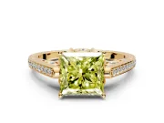 Cathedral Engagement Ring Setting for Fancy Yellow Princess Cut Center with Antique-Style Pave Band and Prong Head in Yellow Gold