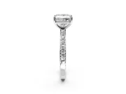 Solitaire Engagement Ring Setting for Princess Cut Center with Round Cut Pave Band and Prong Head in Sterling Silver