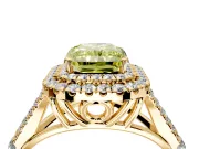 Double Halo Engagement Ring Setting for Fancy Yellow Radiant Cut Center with Narrow Pave Split Shank and Prong Head in Yellow Gold