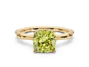 Solitaire Engagement Ring Setting for Fancy Yellow Cushion Cut Center with Bamboo Band and Prong Head in Yellow Gold