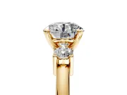 3 Stone Engagement Ring Setting for Round Cut Center with Wide Plain Band and Prong Head in Yellow Gold