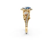 Milgrain Halo Engagement Ring Setting for Fancy Blue Oval Center with Shoulder Bezels and Prong Head in Yellow Gold
