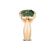 Solitaire Engagement Ring Setting for Fancy Green Cushion Cut Center with Carved Leaf Shoulders and Prong Head in Rose Gold