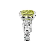 3 Stone Engagement Ring Setting for Fancy Yellow Cushion Cut Center with Round Cut Side Accents and Prong Head in White Gold