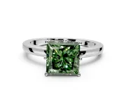 Solitaire Engagement Ring Setting for Fancy Green Princess Cut Center with Plain Band and Tulip Prong Head in Platinum