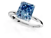 Hidden Halo Engagement Ring Setting for Fancy Blue Radiant Cut Center with Thin Round-Wire Band and Prong Head in Sterling Silver