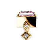 Milgrain Bezel Engagement Ring Setting for Fancy Pink Princess Cut Center with Marquise Stations and Bezel Head in Yellow Gold