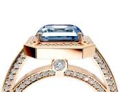 Halo Engagement Ring Setting for Fancy Blue Asscher Cut Center with Framed Halo, Pave Band and Prong Head in Rose Gold