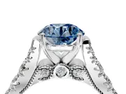 Solitaire Engagement Ring Setting for Fancy Blue Round Cut Center with Pave Cathedral Shoulders and Prong Head in Sterling Silver