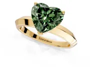 Solitaire Engagement Ring Setting for Fancy Green Heart-Shaped Center with Wide Knife Ridge Band and Prong Head in Yellow Gold