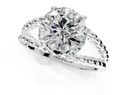 Halo Engagement Ring Setting for Round Cut Center with Rope Twist Split Shank and Prong Head in Platinum