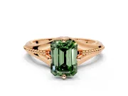 Solitaire Engagement Ring Setting for Fancy Green Emerald Cut Center with Milgrain Cathedral Band and Prong Head in Rose Gold