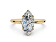 Hidden Halo Engagement Ring Setting for Marquise Center with Thin Rounded Band and Prong Head in Yellow Gold