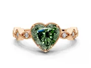 Milgrain Bezel Engagement Ring Setting for Fancy Green Heart-Shaped Center with Marquise Stations and Bezel Head in Rose Gold