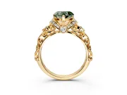Solitaire Engagement Ring Setting for Fancy Green Heart-Shaped Center with Filigree Band and Prong Head in Yellow Gold