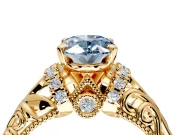 Solitaire Engagement Ring Setting for Fancy Blue Oval Center with Filigree Accent Basket and Prong Head in Yellow Gold