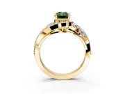 Halo Engagement Ring Setting for Fancy Green Emerald Cut Center with Marquise and Pave Bypass Band and Prong Head in Yellow Gold