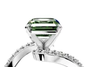 Solitaire Engagement Ring Setting for Fancy Green Asscher Cut Center with Pave Bypass Swirl Band and Prong Head in White Gold