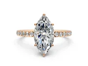 Solitaire Engagement Ring Setting for Marquise Center with Fine Pave Band and Prong Head in Rose Gold