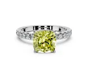 Open Basket Engagement Ring Setting for Fancy Yellow Cushion Cut Center with Pave Band and Prong Head in Platinum
