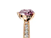 Solitaire Engagement Ring Setting for Fancy Pink Heart-Shaped Center with Milgrain-Edged Pave Band and Prong Head in Rose Gold
