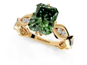 Solitaire Engagement Ring Setting for Fancy Green Radiant Cut Center with Accented Twist Band and Leaf Prong Head in Yellow Gold
