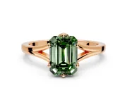 Solitaire Engagement Ring Setting for Fancy Green Emerald Cut Center with Plain Split Shank and Prong Head in Rose Gold