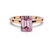 Solitaire Engagement Ring Setting for Fancy Pink Emerald Cut Center with Plain Band and Tulip Prong Head in Rose Gold