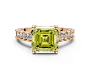 Solitaire Engagement Ring Setting for Fancy Yellow Asscher Cut Center with Milgrain-Framed Pave Band and Prong Head in Rose Gold