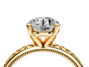Solitaire Engagement Ring Setting for Round Cut Center with Milgrain X Pattern Band and Prong Head in Yellow Gold