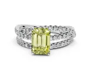Solitaire Engagement Ring Setting for Fancy Yellow Emerald Cut Center with Woven 3-Strand Pave Band and Prong Head in Platinum