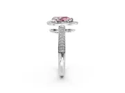 Milgrain Halo Engagement Ring Setting for Fancy Pink Pear-Shaped Center with Three-Sided Pave Band and Prong Head in Sterling Silver
