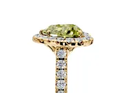 Halo Engagement Ring Setting for Fancy Yellow Heart-Shaped Center with Raised Halo, Pave Band and Prong Head in Yellow Gold