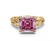 Solitaire Engagement Ring Setting for Fancy Pink Asscher Cut Center with Filigree Accent Basket and Prong Head in Yellow Gold