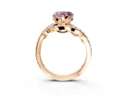 Solitaire Engagement Ring Setting for Fancy Pink Heart-Shaped Center with Pave Bypass Twist Band and Prong Head in Rose Gold